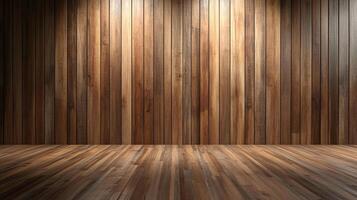 Wooden planks create a warm backdrop, featuring a natural brown color and simple texture under lighting. Great for visual simplicity. photo