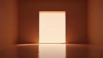 Illuminated space. Sunlight from an unknown source radiates, bathing the room in a warm glow, highlighting the glossy floor. photo