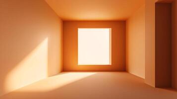 Abstract space featuring a window illuminating an orange room, creating a minimalist and contemporary architectural scene filled with light and shadow. photo