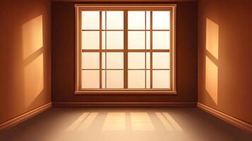 Sunlit room with large pane window. Light streams in, casting shadows on the walls, creating a warm and inviting atmosphere for new beginnings. photo