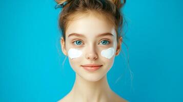 Youthful glow with a lighthearted touch, showcasing skincare. A simple and clean approach to beauty. The background is vibrant and refreshing. photo
