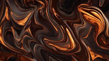 Abstract swirl of fluid colors, primarily black and gold, creates a dynamic, flowing artistic design. photo