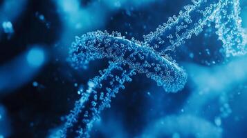 Detailed blue virus-like structure with spherical projections, captured in a macro view showing intricate biological details. photo
