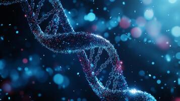 Abstract DNA structure with interconnected points illustrating genetics, science, and biological engineering principles. Blue and red highlights. photo