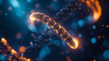 Abstract double helix with glowing orange and blue points of light. Elegant representation of cellular and genetic structure. photo