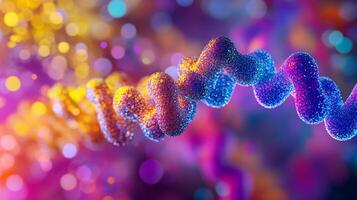 Abstract rendering of a double helix structure with vibrant colors and bokeh effects. Captivating science visualization. photo