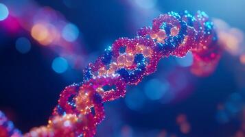 Molecular chain with intricate structure. Abstract DNA-like structure with a vibrant color palette against a dark blue backdrop. photo