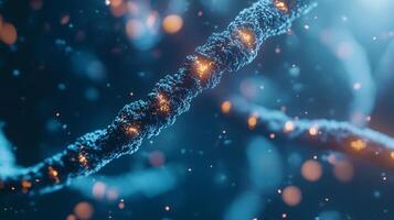 Detailed blue structure with glowing points, resembling organic matter under microscopic view, evoking science and technology. photo