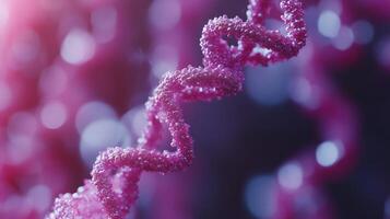Close up of a pink, spiraling structure with blurred lights in background. Abstract form suggests science, biology, or technology concepts. photo