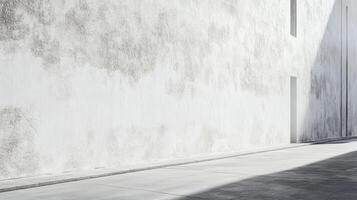 White textured wall catches the light, creating shadows on a city street with minimal architectural elements, emphasizing texture and form. photo