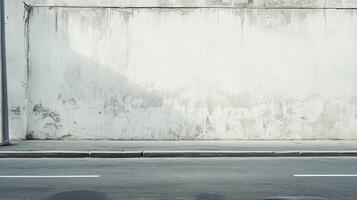 Weathered wall juxtaposed with a street, showcasing urban decay and stark contrasts between textures and forms. White line on the road. photo