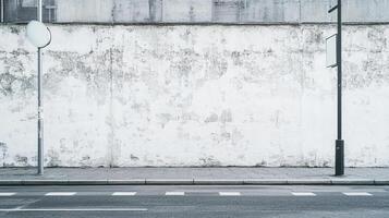 Urban wall background with road. Perfect for adding your own design elements, textures, and graphics. Neutral, textured wall. photo