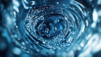 Captivating swirl of pure water creates a mesmerizing tunnel effect, sparkling with light and life. A refreshing glimpse into liquid dynamics. photo