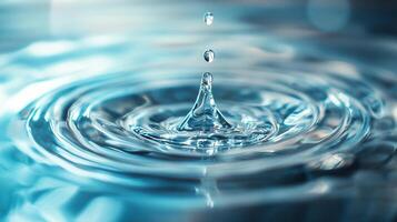 Water droplet impact creating mesmerizing ripple patterns. Clean and refreshing, showcasing the beauty of nature's simple elements. photo