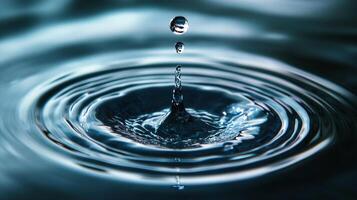 Captivating capture of a water droplet impacting water, showcasing ripples and serene tranquility through a close-up, artistic perspective. photo