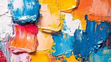 Vibrant hues burst forth in thick impasto layers, a symphony of textures and colors creating a captivating abstract expression. photo