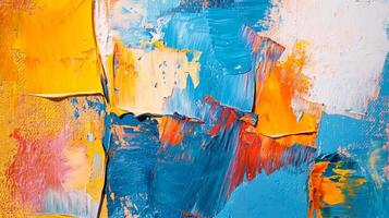 Abstract brushstrokes in vibrant hues, creating a textured canvas of color and form, evoking energy and emotion. Impasto style painting. photo