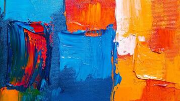 Bold strokes of color blend and contrast, creating a textured abstract painting with vibrant energy and visual interest. photo