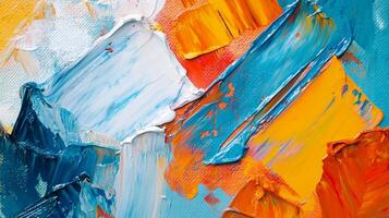 Textured brushstrokes blend warm and cool hues, creating depth and movement in an abstract composition, perfect for modern aesthetics. photo