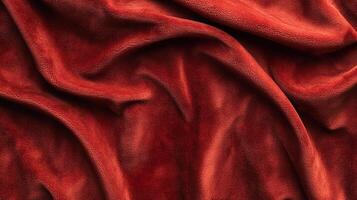 Luxurious folds of plush fabric in a deep, warm hue create a soft, inviting texture, ideal for interior decor and design. photo