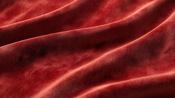 Deep Red Velvet Waves - A close-up showcasing the luxurious texture and rich color of flowing velvet fabric with soft, inviting folds. photo