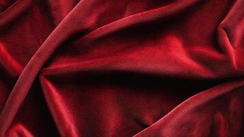 Deep crimson fabric with soft, velvety texture and dramatic folds creating shadows. Textile design with rich, intense color gradients. photo