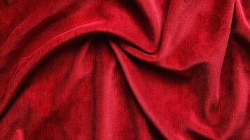 Deep red fabric, with a soft and luxurious texture, draped in elegant folds, creating depth and shadow. Rich hue adds warmth and visual appeal. photo