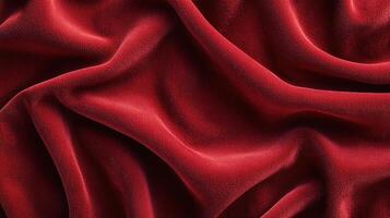 Luxurious deep red velvet fabric with soft, flowing drapes, perfect for adding warmth and elegance to any project or design. photo