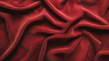 Elegant crimson fabric cascades in soft waves, creating a luxurious texture and rich visual depth, perfect for adding warmth and sophistication. photo