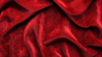 Deep red, luxurious fabric draped artistically. Smooth velvet texture adds depth and dimension, creating inviting texture. photo