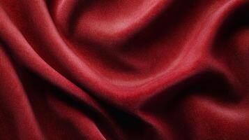 Deep red fabric drapes elegantly with soft curves and folds, creating a luxurious texture. The light plays across the rich color surface. photo