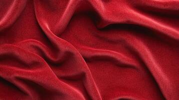 A luxurious, deeply saturated scarlet fabric is draped gracefully, catching the light in soft folds and creating a rich, inviting texture. photo