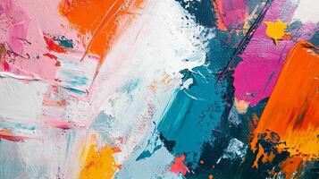 An abstract artwork showcasing a vibrant mix of colors applied in bold strokes, creating a dynamic and textured visual experience. photo