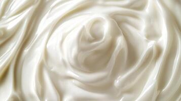 Close-up of smooth, swirled creamy material creating an interesting texture with light reflections and shadows, very appealing. photo