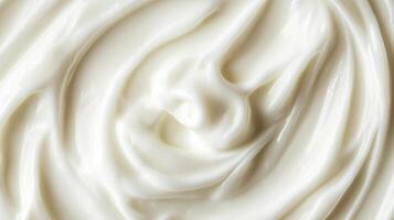 Close-up of swirls of rich, smooth white cream forming an abstract pattern, creating a sense of luxury and indulgence. photo