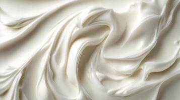 Swirls of smooth, white cream create a mesmerizing texture. Perfect for desserts, skincare, or culinary creations. Pure and rich. photo