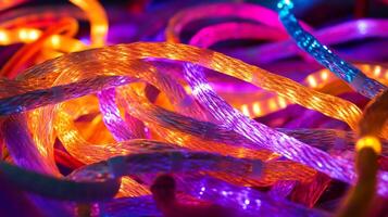 A vibrant tangle of colorful lights, creating a mesmerizing display of illumination and festive ambiance for any celebration. photo