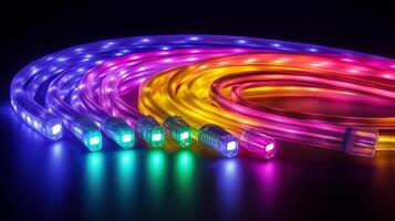 Vibrant spectrum of LED light strips creates a mesmerizing display, adding a touch of modern illumination to any space. Luminous colors enhance design. photo