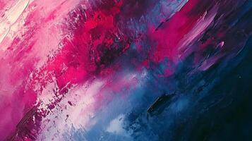 A vibrant painting featuring a dynamic blend of pink and blue hues, creating a sense of depth and movement. Abstract expression. photo