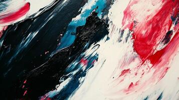 Dynamic brushstrokes of red, white, blue, and black paint create a textured and visually striking abstract composition. photo