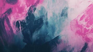 Abstract painting featuring brushstrokes of pink, white, and dark blue tones, creating a dynamic and textured visual experience. photo