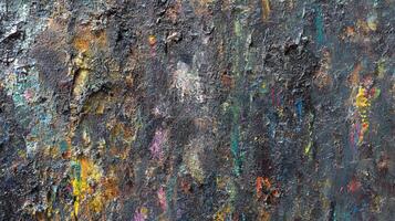 Abstract painting with rich textures and dark, moody tones contrasted by vibrant pops of color adding depth and visual intrigue. photo