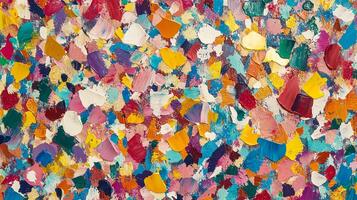 A vibrant, colorful abstract painting with impasto texture creates a lively and playful visual experience of color and form. photo
