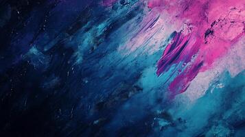 Expressive brushstrokes blend deep blues with vibrant pinks, creating a dynamic abstract painting full of energy and visual depth. photo