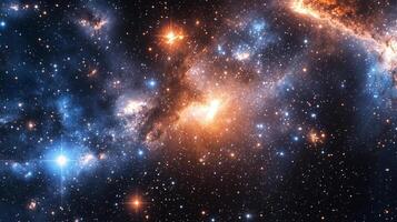 An awe-inspiring view of a distant galaxy. The nebula shows glowing interstellar dust, a beautiful cosmic ballet. The image is gorgeous. photo