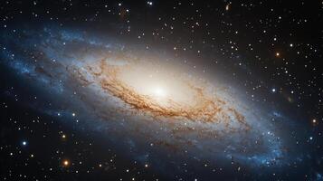 A distant galaxy's ethereal glow cuts through the inky void, a celestial symphony of light, dust and mystery, awe-inspiring scale. photo