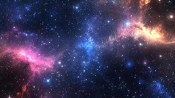 A mesmerizing cosmic vista featuring colorful nebulous formations intermingling with countless shimmering stars in the vast expanse of space. photo