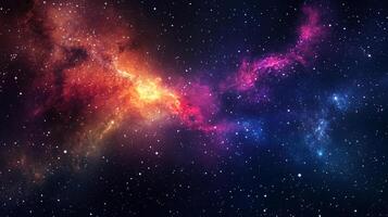 Vibrant interstellar clouds of gas and dust swirl amongst a multitude of twinkling stars, painting a colorful spectacle across space. photo