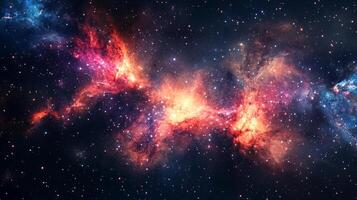 A vibrant nebula bursts with color against the dark canvas of space, stars twinkling like distant diamonds in the cosmos. photo