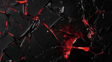 Fractured surface pattern with glowing crimson fissures, a striking contrast and dynamic visual texture. Molten glow effect abstract. photo
